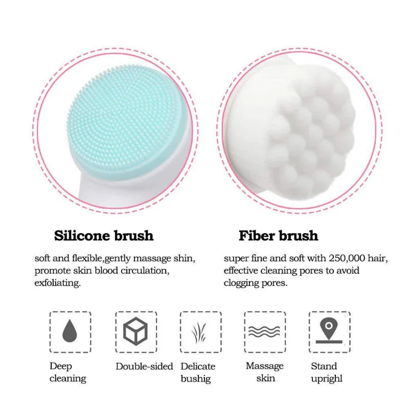 Manual Massage Facial Brush Soft Bristles Exfoliator Double Sided Face Wash Brush