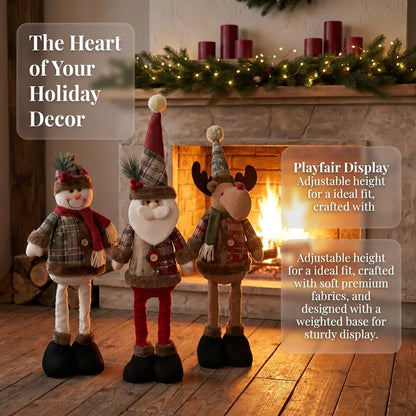 Retractable Christmas Gnome Doll, Vintage Snowflake Plaid Fabric Design