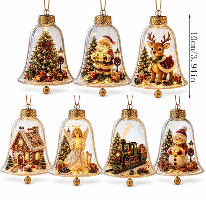 Acrylic Christmas Bell Ornament Decoration 3D Snow Globe Santa Snowman Ball Hanging Xmas Tree Pendant