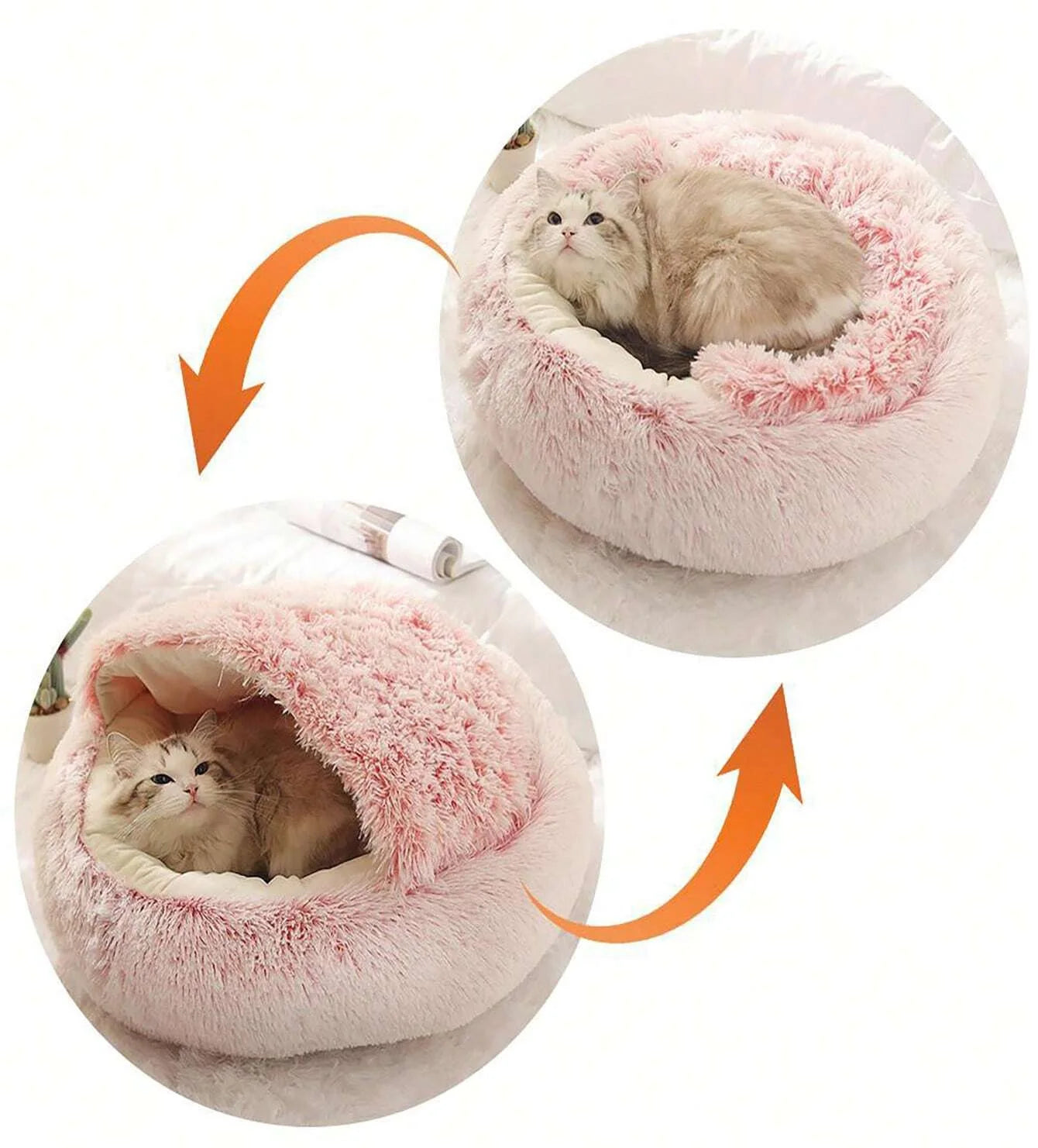 Plush Hooded Round Fluffy Soft  2 in 1 Sleeping Nest Cave for Small Dogs