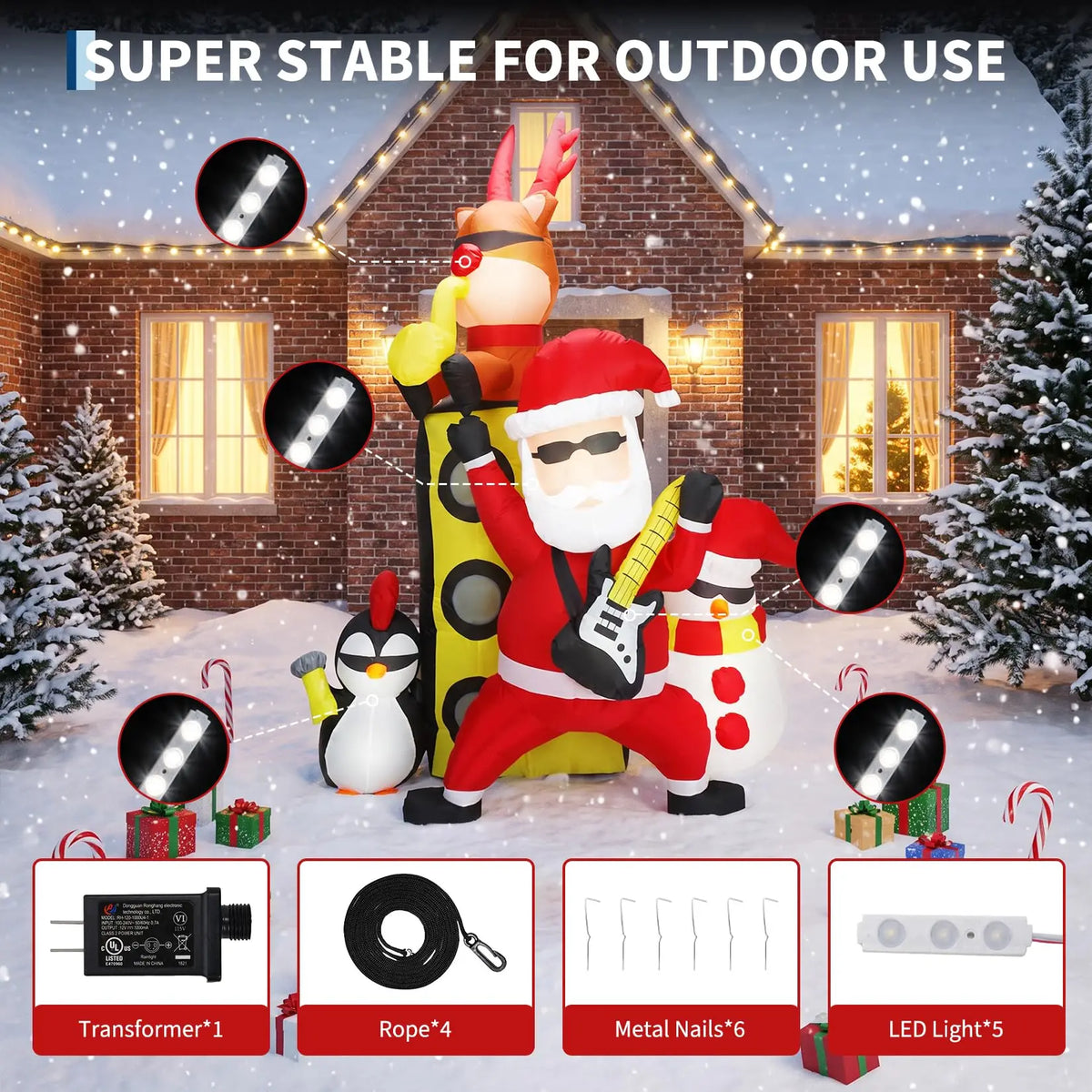 7 FT Christmas Inflatable Santa Band With Reindeer Penguin & Snowman