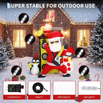 7 FT Christmas Inflatable Santa Band With Reindeer Penguin & Snowman