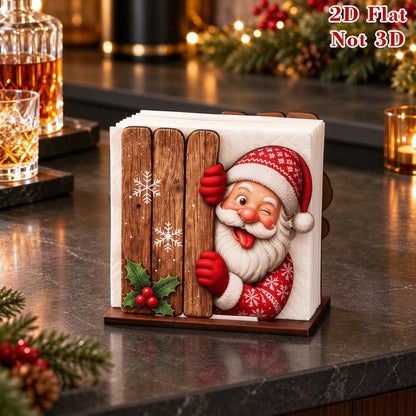 Santa Claus Wooden Napkin Holder Christmas Table Decor Desktop Tissue Storage Rack