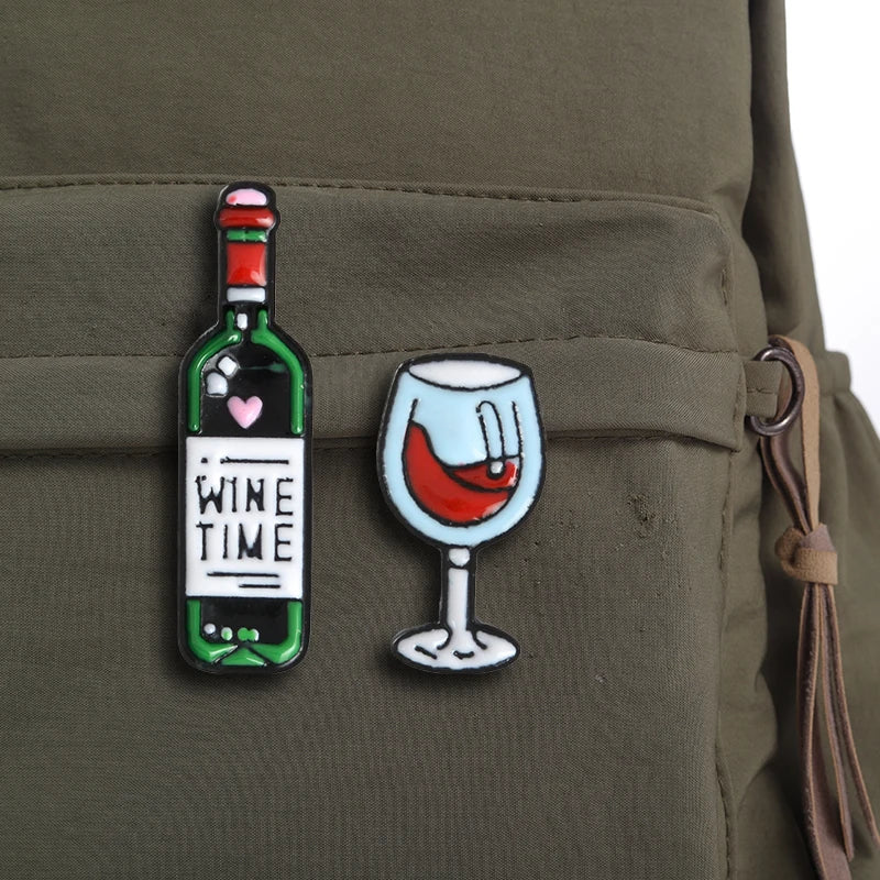 Mini Cute Wine Bottle Goblet Brooches Badges Bag Accessories