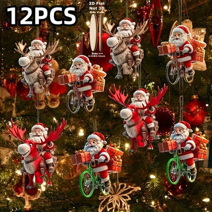 12-Piece Santa Claus Wooden Hanging Ornaments Set—Perfect for Christmas Trees and Holiday Home Decorations