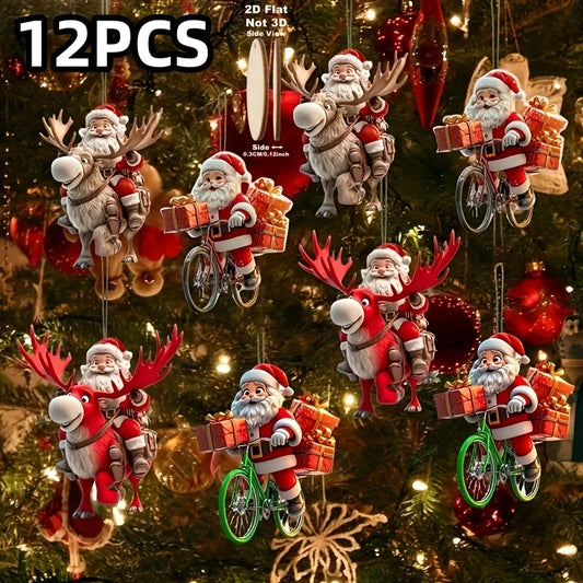12-Piece Santa Claus Wooden Hanging Ornaments Set—Perfect for Christmas Trees and Holiday Home Decorations