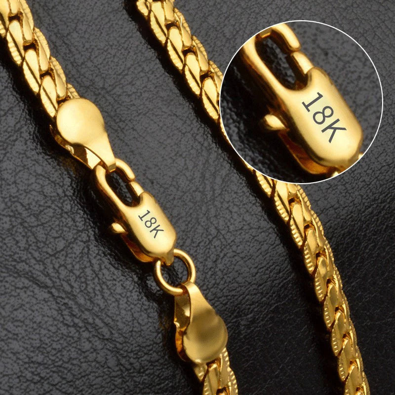18K Gold/Silver Color 6mm Full Sideways Necklace Chain For Woman Men