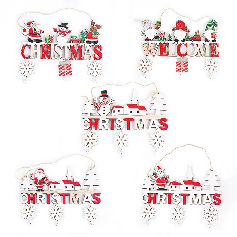 Gnome Santa Claus Wooden Hanging Ornament 2024 Merry Christmas Decoration