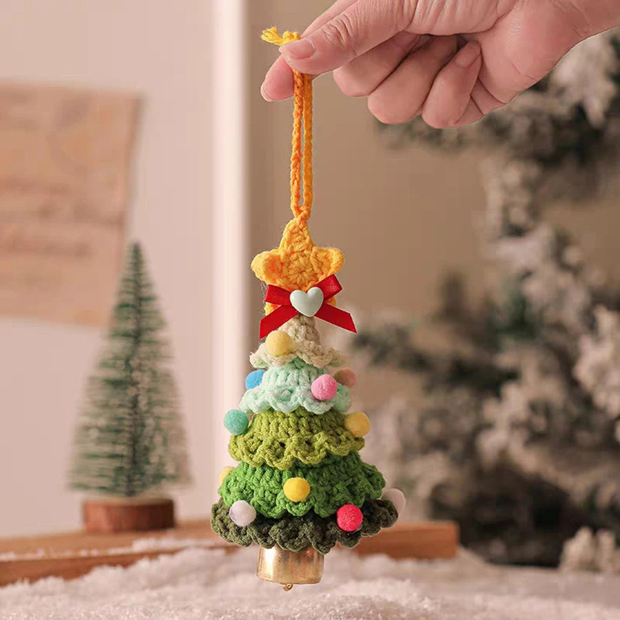 Knitted Christmas Tree with Jingle Bell Plush Christmas Hanging Pendant