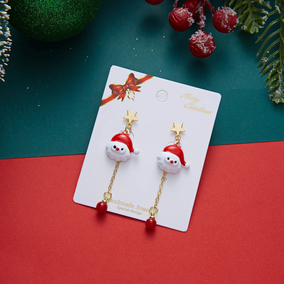 Merry Christmas Velvet Elk Bowknot Dangle Earrings For Women Red Hair Ball