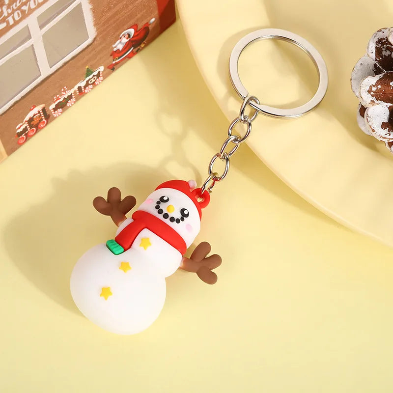 Christmas Cute Cartoon Pendant PVC Keychain Santa Claus Candy Reindeer Hat Tree