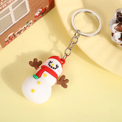 Christmas Cute Cartoon Pendant PVC Keychain Santa Claus Candy Reindeer Hat Tree