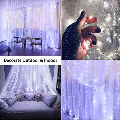 Christmas Lights LED Fairy String Curtain Lights 8 Mode Remote USB Festoon Christmas Decor