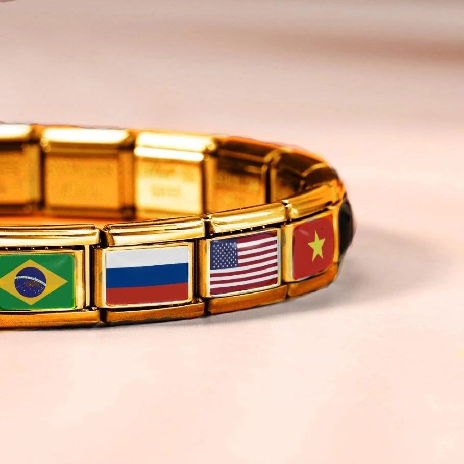9mm Gold Color World National Flag DIY Jewelry