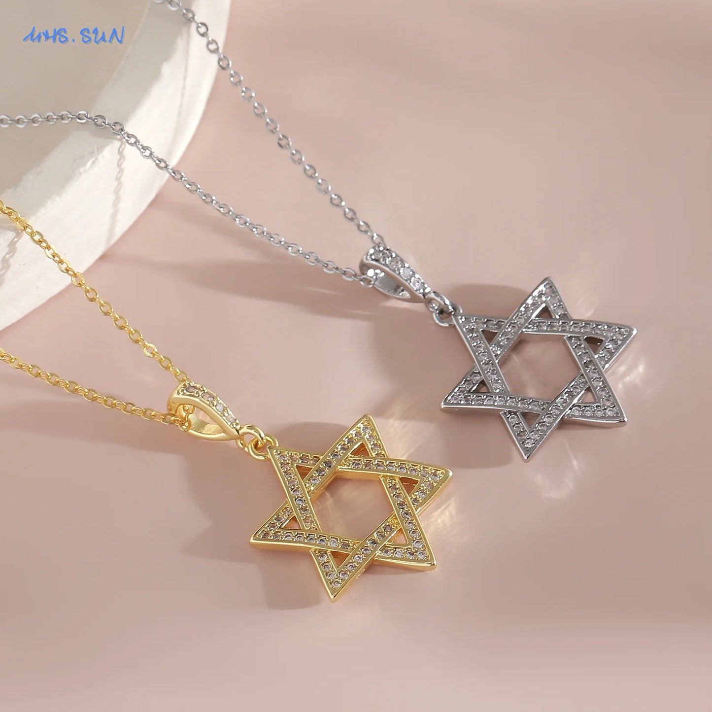 Hollow Hexagonal Pendant Chain Judaica Jewish Jewelry for Men & Women
