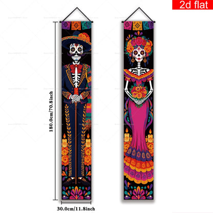 Halloween Decorations Dia De Los Muertos Porch Sign Banners