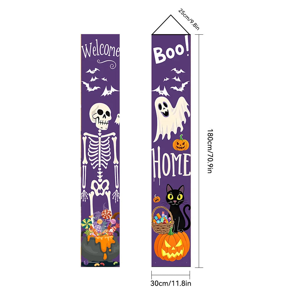 Halloween Carnival Party Decoration  Backdrops Pumpkin Skeleton Pattern Door Curtain