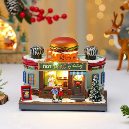 Christmas Rotate Lighted Music Box Resin Santa Ornament