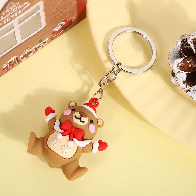 Christmas Cute Cartoon Pendant PVC Keychain Santa Claus Candy Reindeer Hat Tree