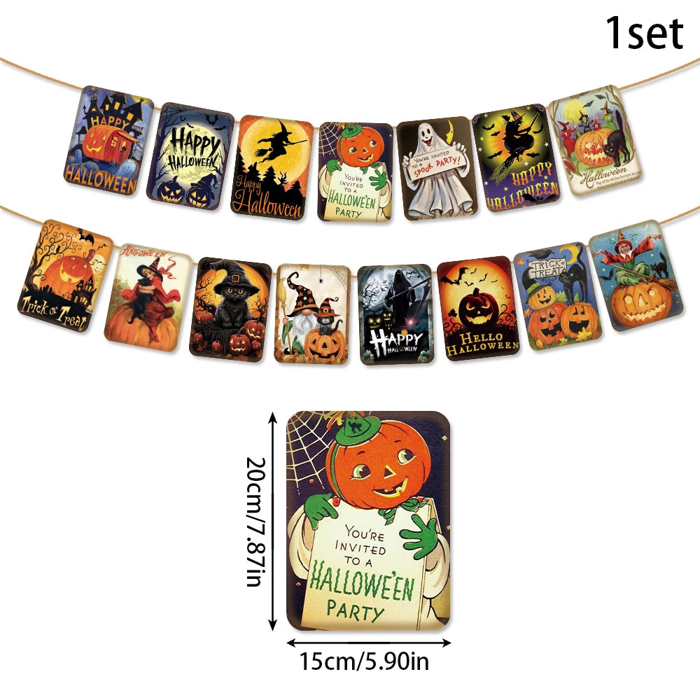 Halloween Paper Hanging Sign Spooky Pumpkin Witch Ghost Front Door Hanger