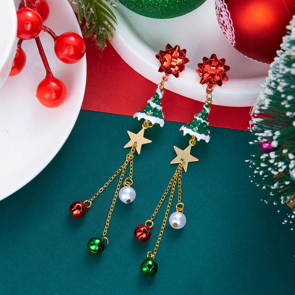 Merry Christmas Velvet Elk Bowknot Dangle Earrings For Women Red Hair Ball