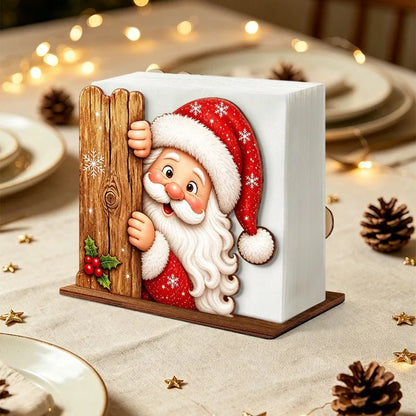 Santa Claus Wooden Napkin Holder Christmas Table Decor Desktop Tissue Storage Rack