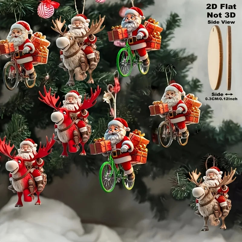 12-Piece Santa Claus Wooden Hanging Ornaments Set—Perfect for Christmas Trees and Holiday Home Decorations
