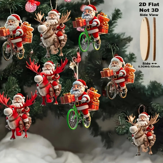 12-Piece Santa Claus Wooden Hanging Ornaments Set—Perfect for Christmas Trees and Holiday Home Decorations