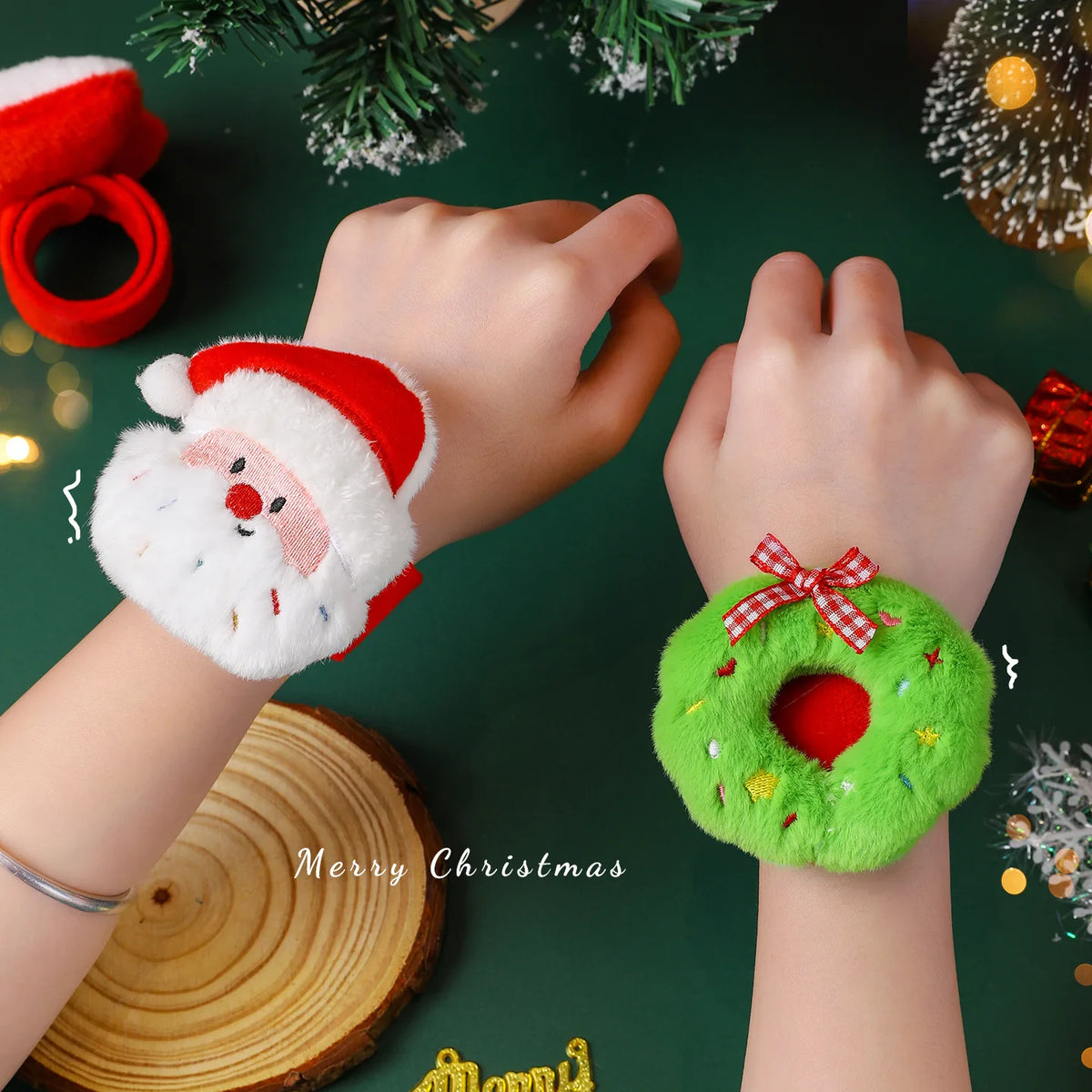 Christmas Decorations Plush Santa Claus Papa Ring Cartoon Cute Bracelet Toys