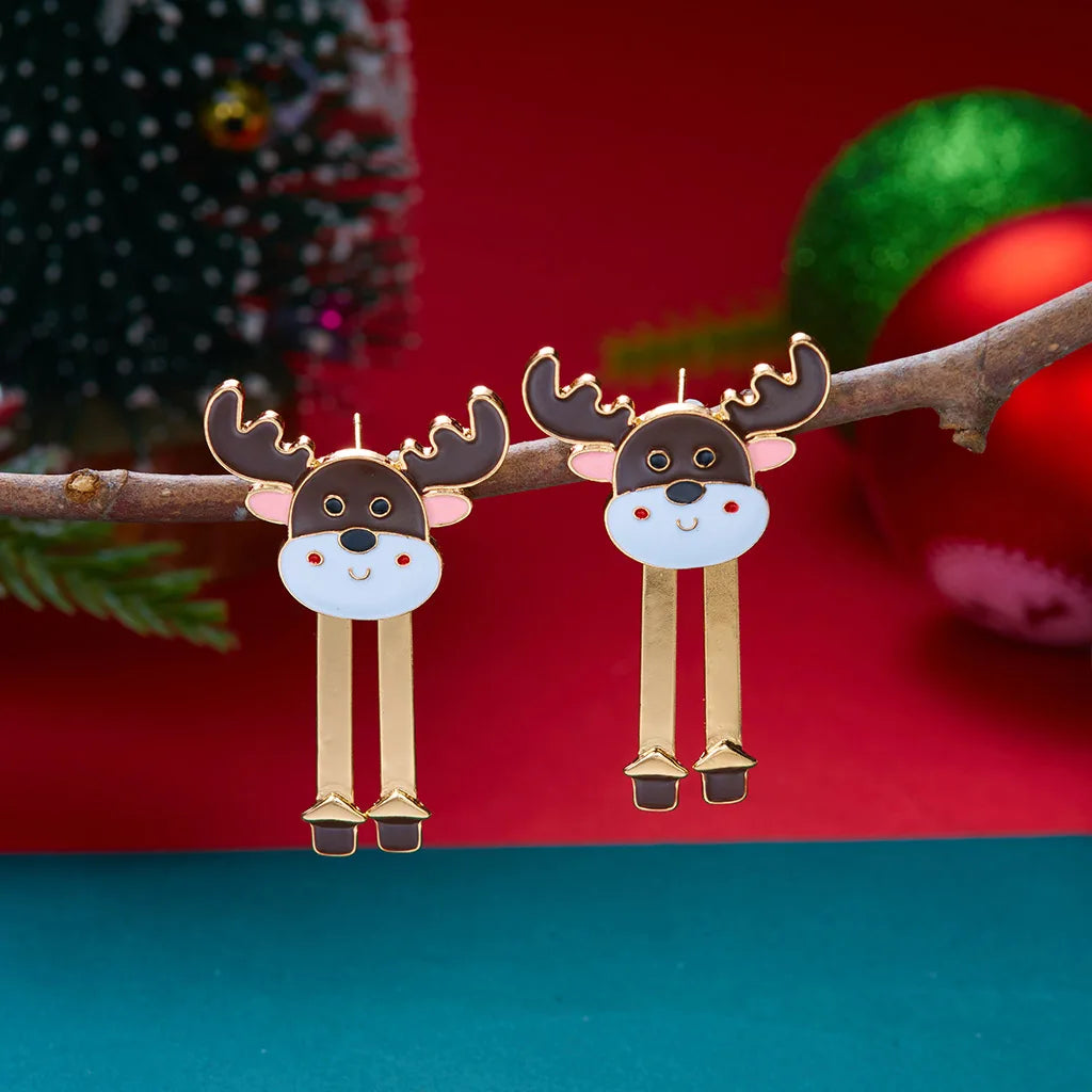 Merry Christmas Velvet Elk Bowknot Dangle Earrings For Women Red Hair Ball