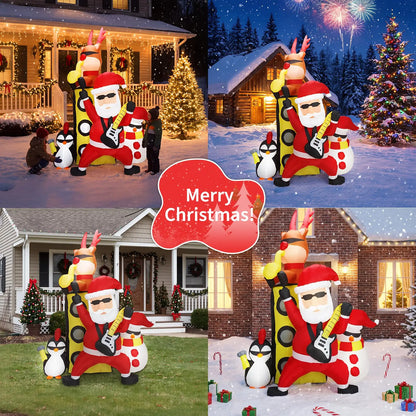 7 FT Christmas Inflatable Santa Band With Reindeer Penguin & Snowman
