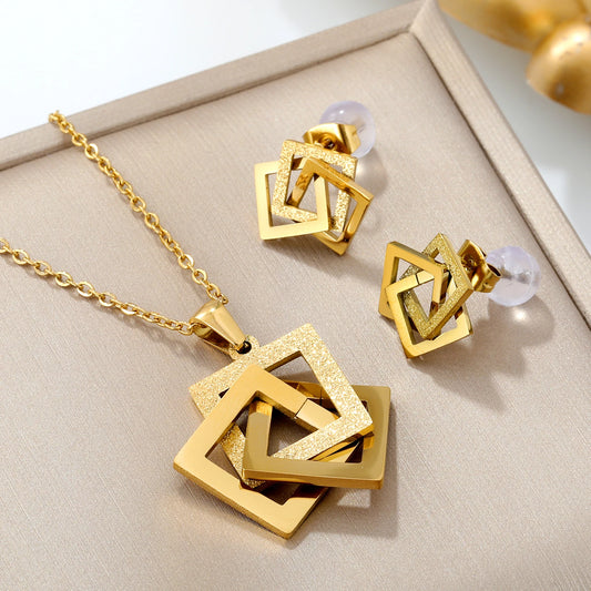 Stainless Steel Necklace & Earrings Fashion Accessories for Women Wedding Party