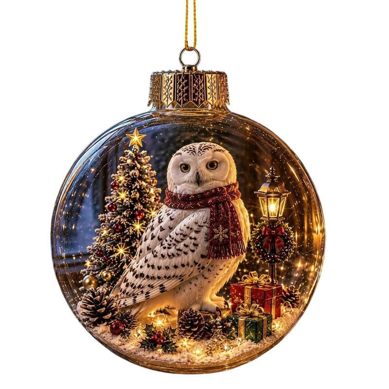 Acrylic Christmas Bell Ornament Decoration 3D Snow Globe Santa Snowman Ball Hanging Xmas Tree Pendant