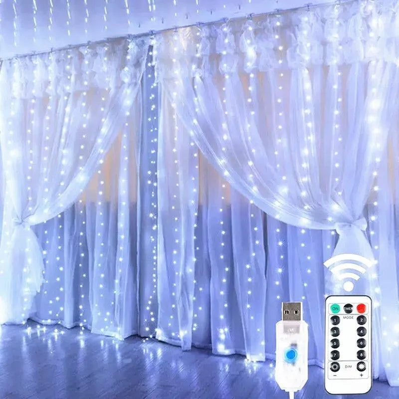 Christmas Lights LED Fairy String Curtain Lights 8 Mode Remote USB Festoon Christmas Decor