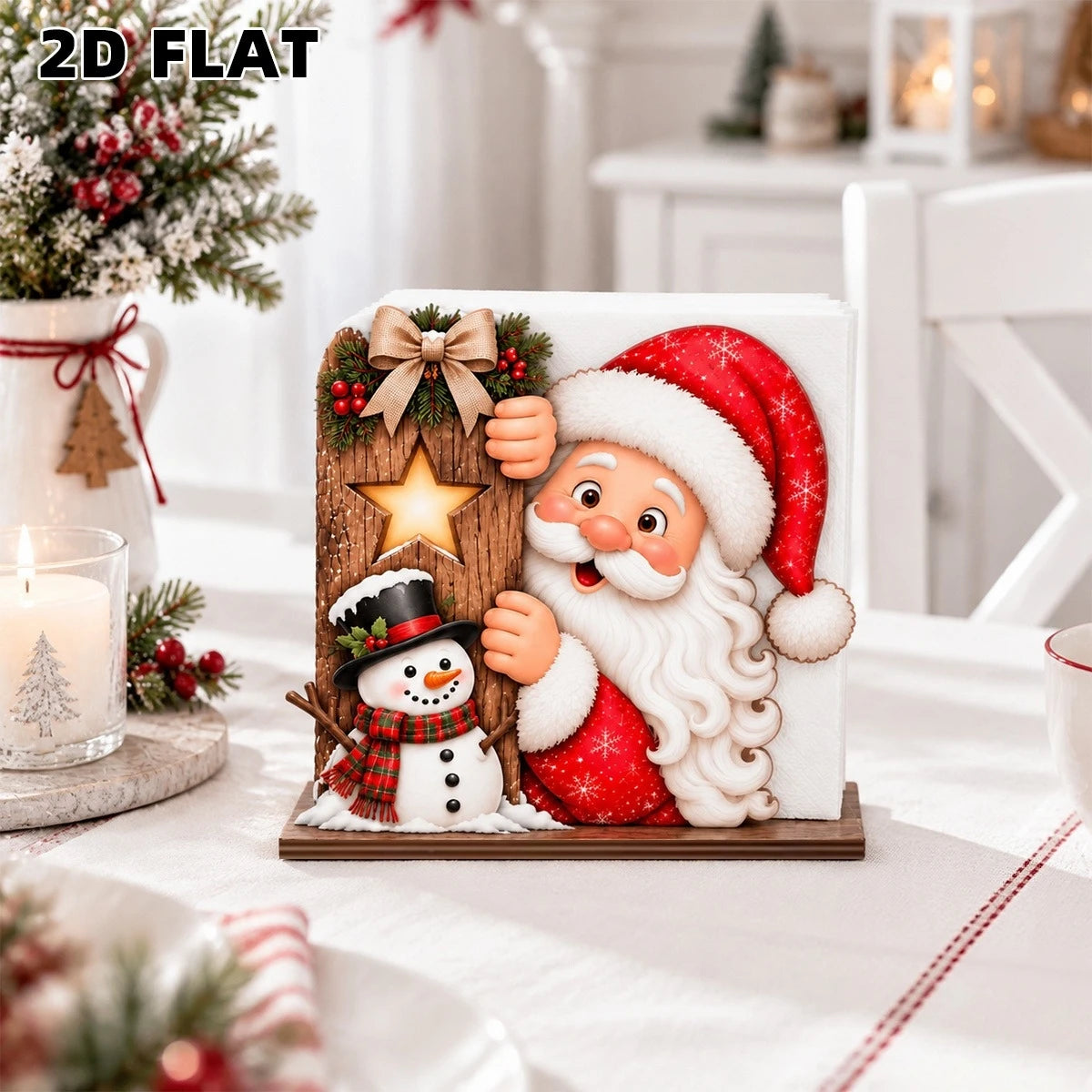Santa Claus Wooden Napkin Holder Christmas Table Decor Desktop Tissue Storage Rack