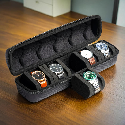 5-Slot Watch Case | Hard Shell Travel Organizer with Pillow Insert