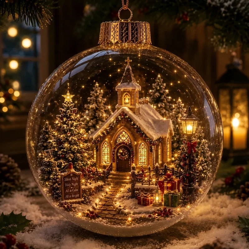 Acrylic Christmas Bell Ornament Decoration 3D Snow Globe Santa Snowman Ball Hanging Xmas Tree Pendant