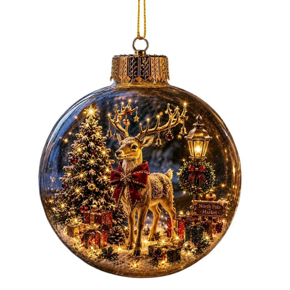 Acrylic Christmas Bell Ornament Decoration 3D Snow Globe Santa Snowman Ball Hanging Xmas Tree Pendant