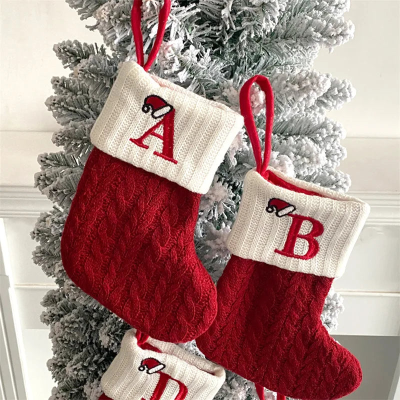 Christmas Socks Knitting Snowflake Letter Stocking Christmas Decoration