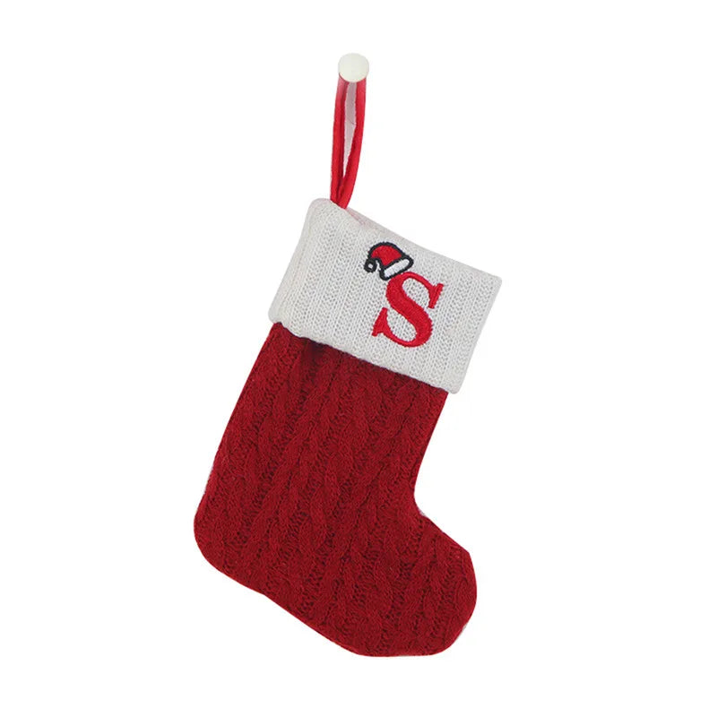 Christmas Socks Knitting Snowflake Letter Stocking Christmas Decoration