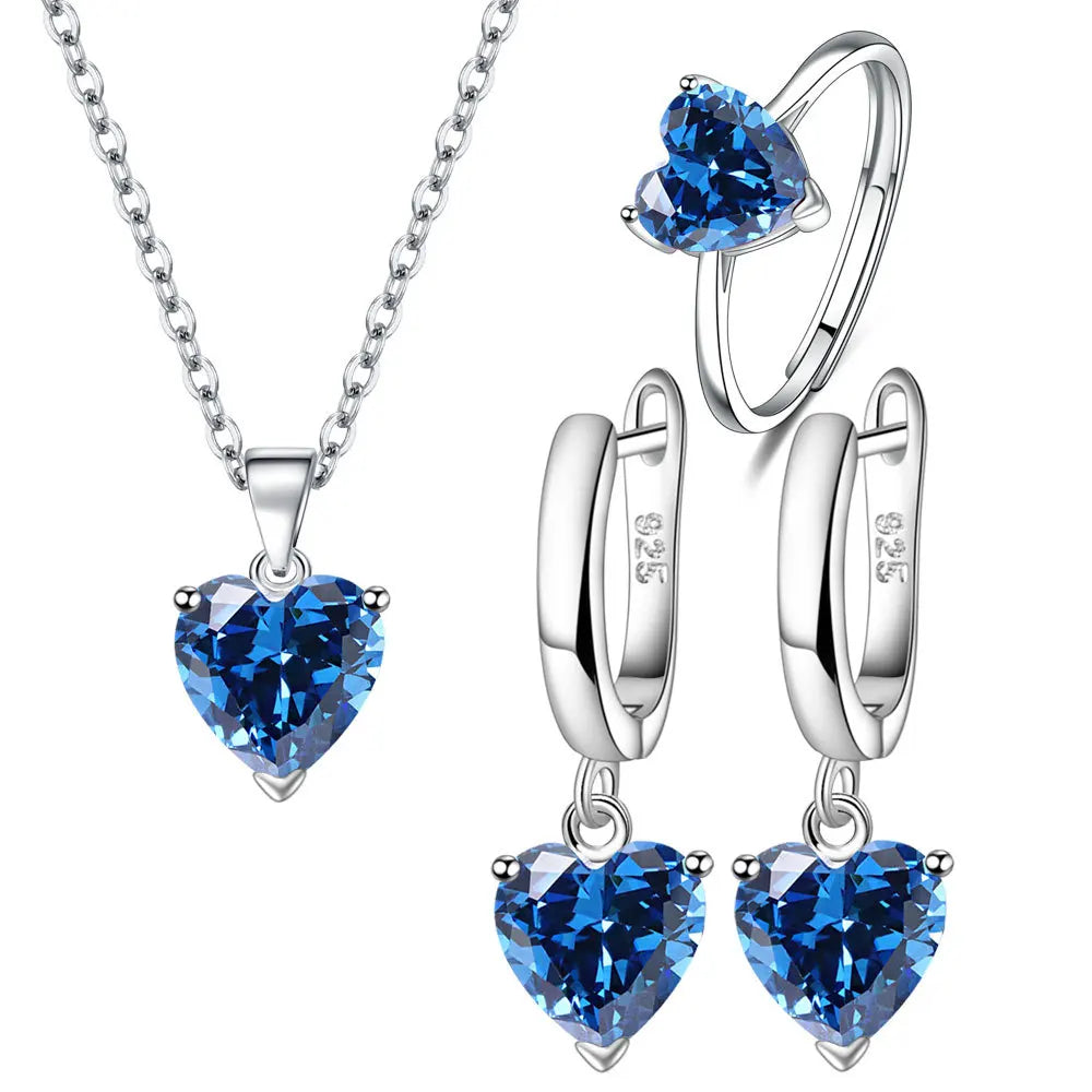 925 Sterling Silver Heart Zircon Jewelry Set for Women Elegant Gift