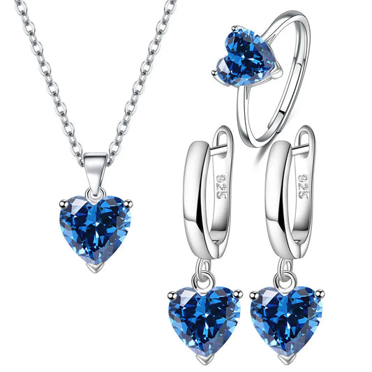 925 Sterling Silver Heart Zircon Jewelry Set for Women Elegant Gift