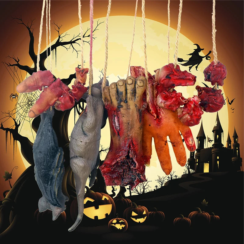 Halloween Horror Hanging Prop Fake Dead Mouse Bat Bloody Hand Feet