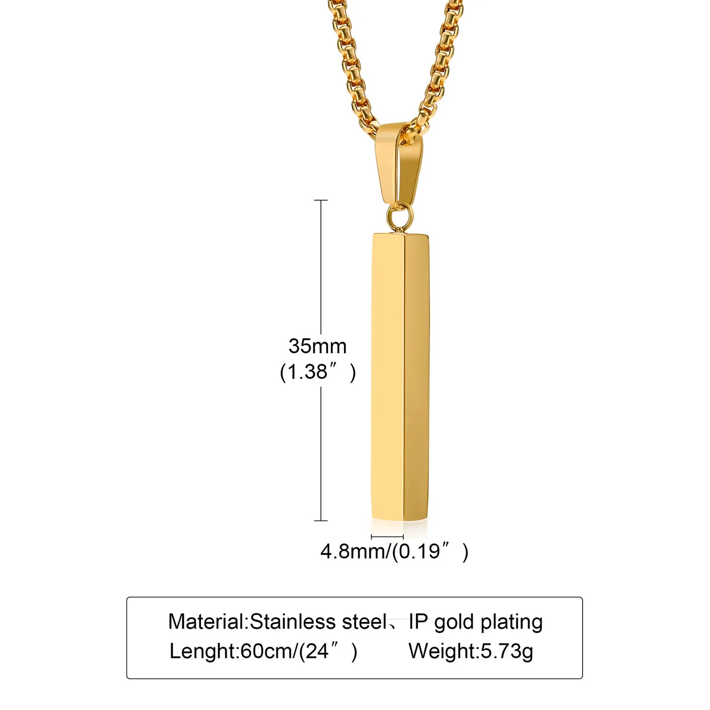 Stainless Steel Rectangle Vertical Bar Pendant Simple Casual Gift