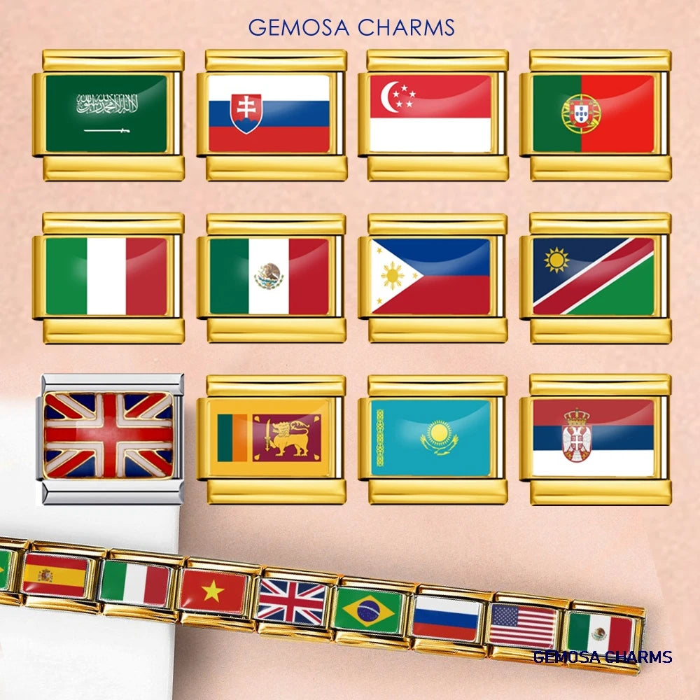 9mm Gold Color World National Flag DIY Jewelry