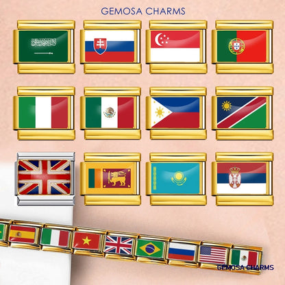9mm Gold Color World National Flag DIY Jewelry