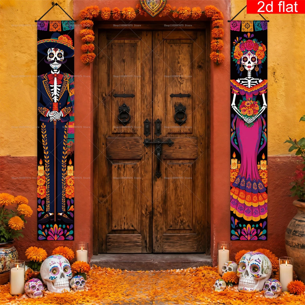 Halloween Decorations Dia De Los Muertos Porch Sign Banners