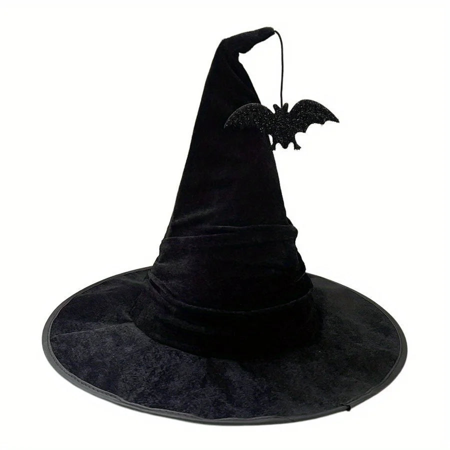 Halloween crumpled witch hat party, witch hat black velvet witch costume