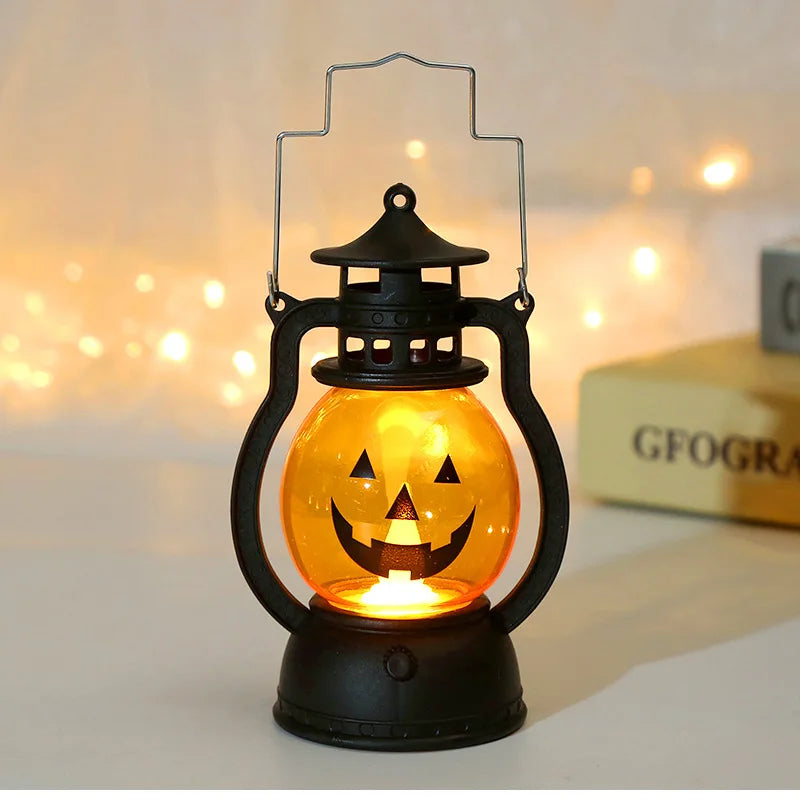 Halloween LED Hanging Pumpkin Lantern Light Ghost Lamp Candle Light Horror Props
