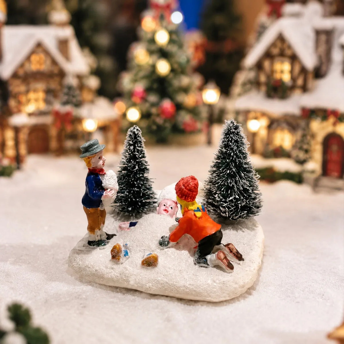 Christmas Village Set Accessories, Kids Playing Figurine,